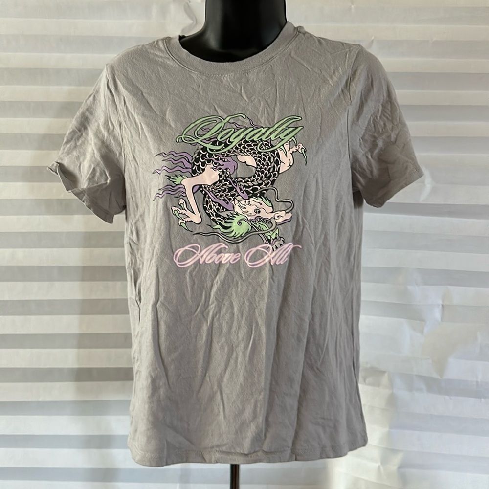 Forever 21 Small Gray "Loyalty Above All" Graphic Tee Organic Cotton Women's